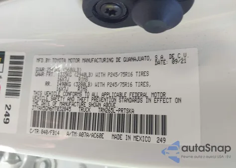 2021 Toyota Tacoma Sr z USA, uszkodzony, nr VIN 3TYAX5GN6MT032845